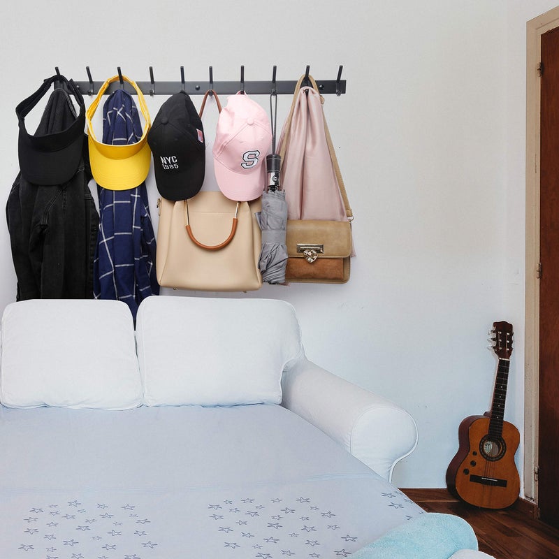 WEBI Coat Rack Wall Mounted,10 Hooks for Hanging Coats,30 Inch Hook Rack Hook Rail Coat Hanger Wall Mount for Backpack,Clothes,Jacket,Black - Image 4